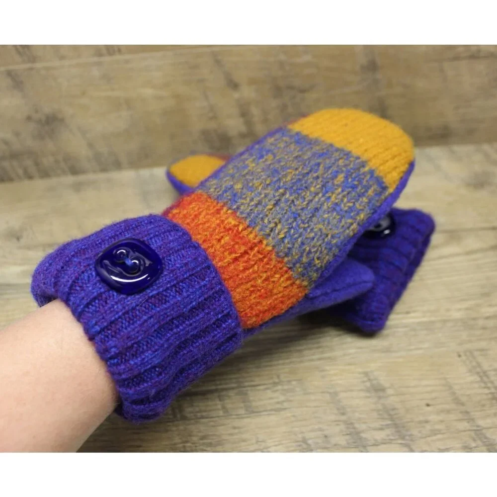 Handmade Wool Sweater‎ Mittens Women’s Size Fleece Lined Upcycled Winter Gloves